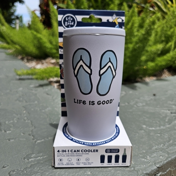 Life is Good 4-in-1 Can Cooler Iceberg Flip Flops - NWT - Picture 1 of 5